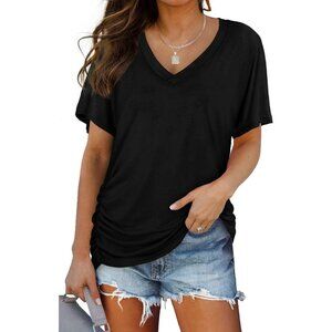 Women's Black Summer T-shirts Short Sleeve Fit Shirts Spring Fashion